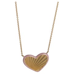 Yellow Gold  Sunburst Heart Pink Enamel Pendant