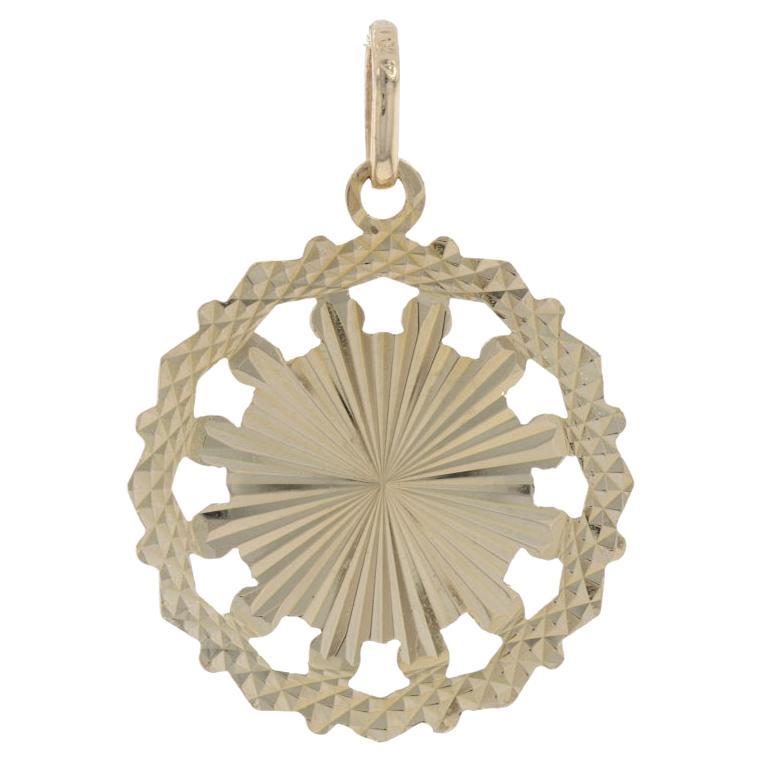 Yellow Gold Sunray Medallion Pendant, 14k Flower Wheel