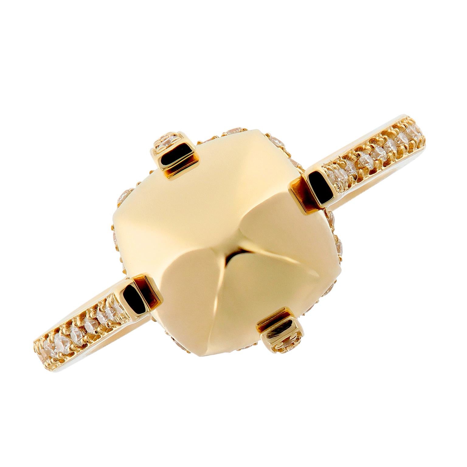 18 Karat Yellow Gold Surgarloaf Pave Diamond Ring by Goshwara