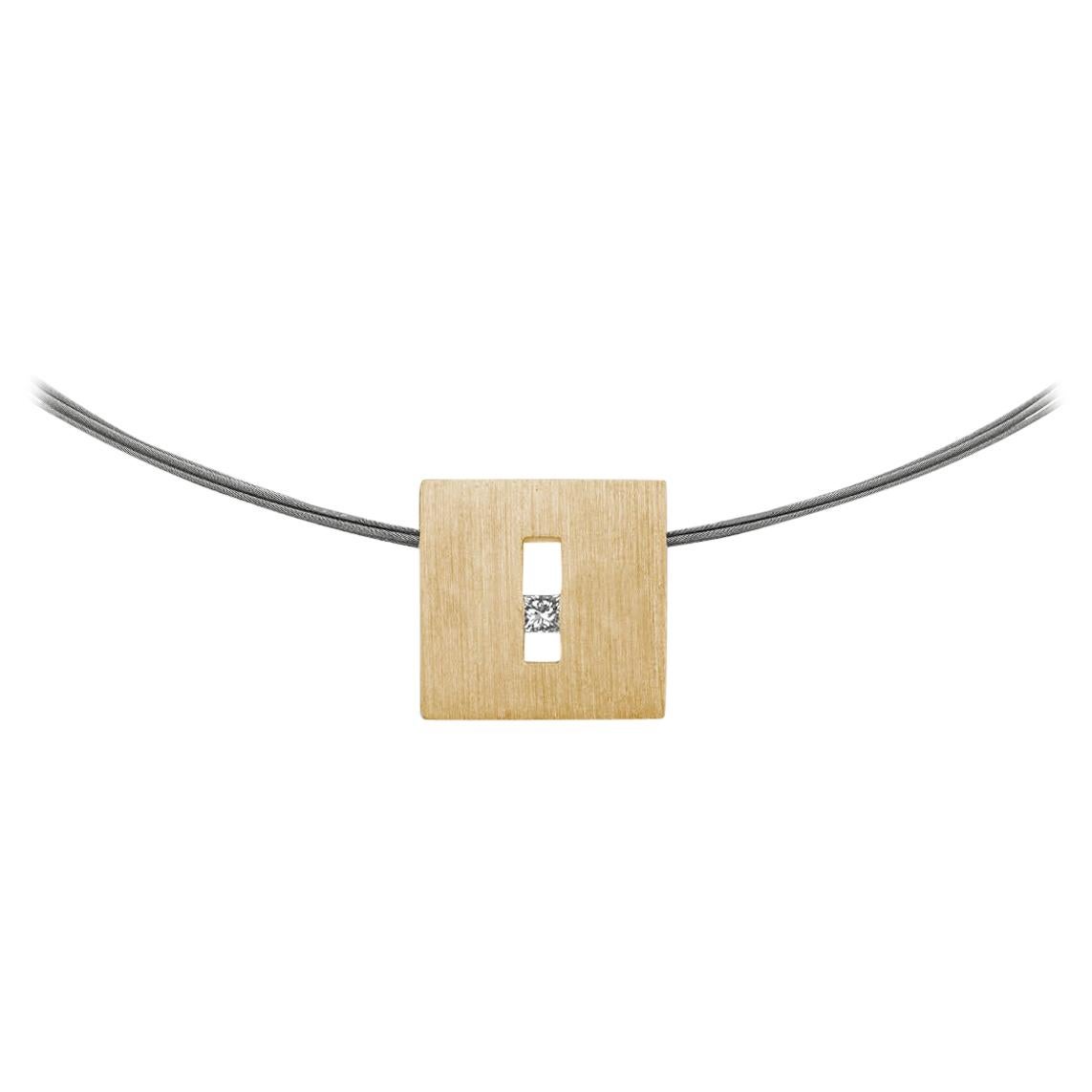 Princess Diamond in Yellow Gold Suspended Square Pendant For Sale