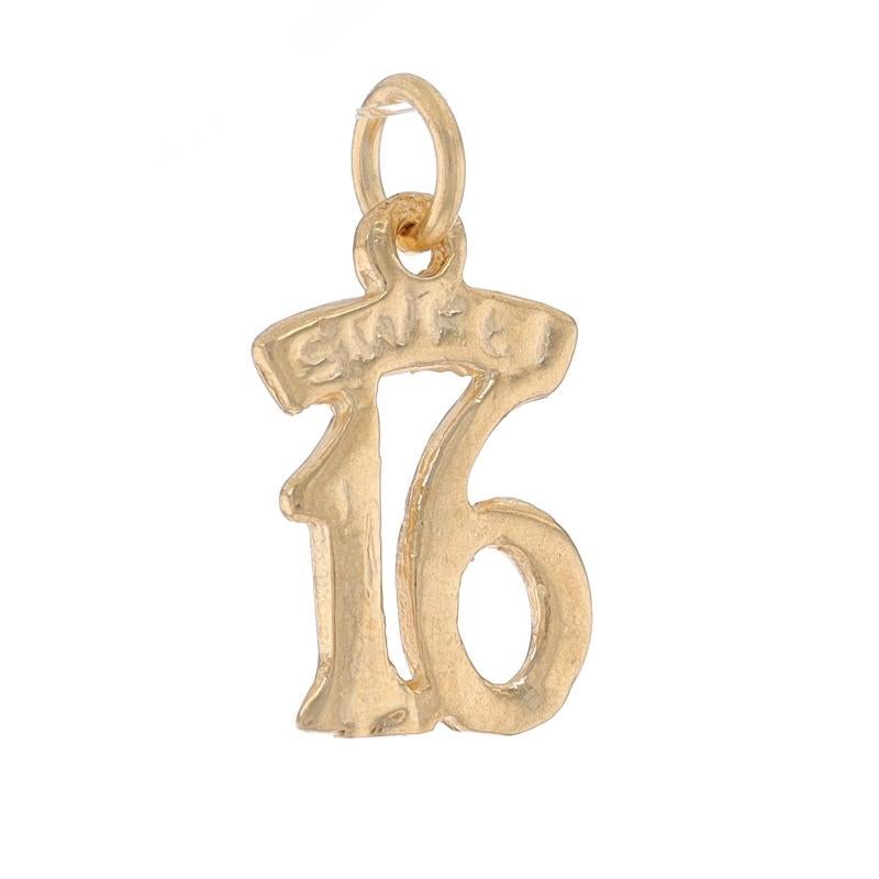 Metal Content: 14k Yellow Gold

Theme: Sweet Sixteen, 16th Birthday

Measurements

Tall (from stationary bail): 19/32