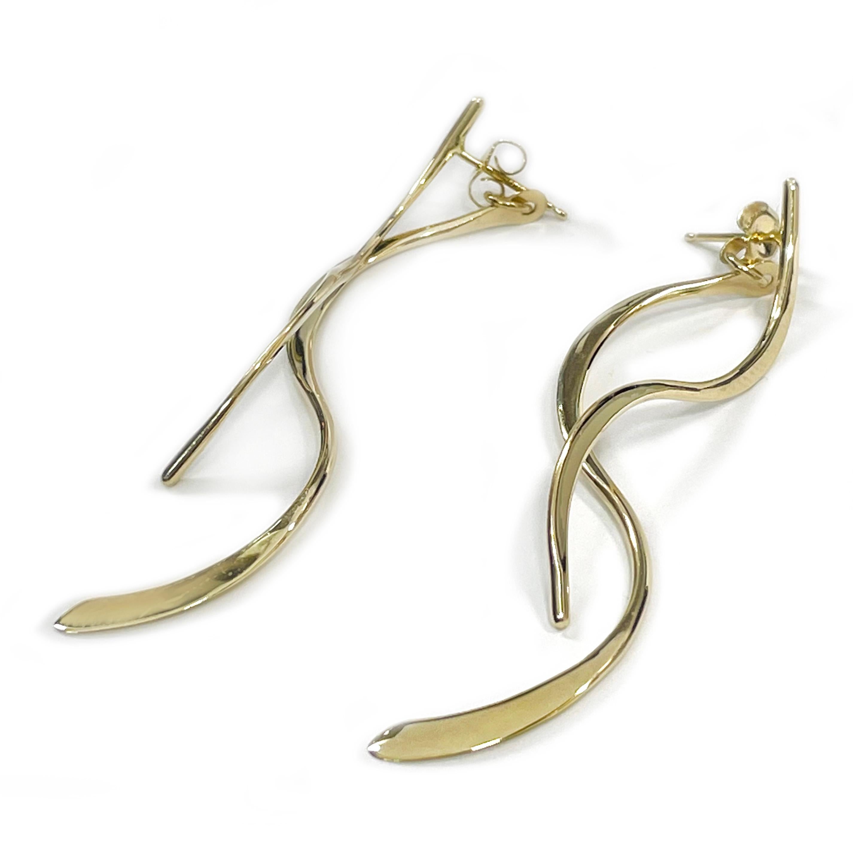 Retro Yellow Gold Swirl Dangle Earrings For Sale