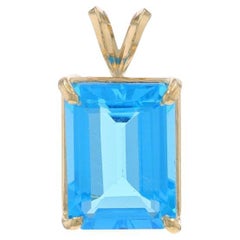 Gelbgold Schweizer Blautopas Solitär-Anhänger - 14k Smaragd 9,50ct
