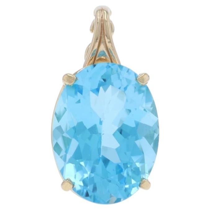 Yellow Gold Swiss Blue Topaz Solitaire Pendant - 14k Oval 19.90ct