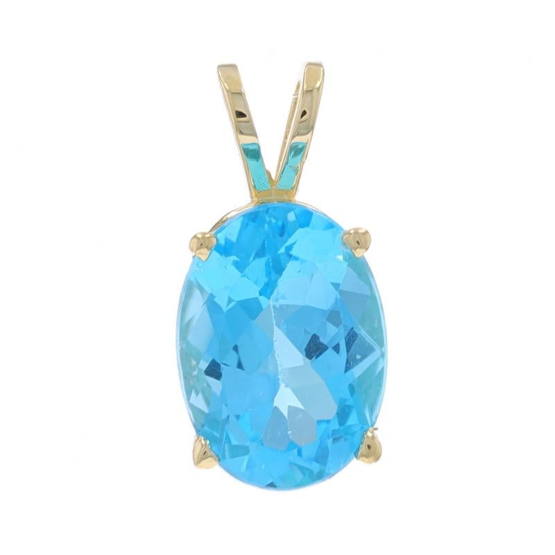 Yellow Gold Swiss Blue Topaz Solitaire Pendant - 14k Oval 8.80ct In Excellent Condition For Sale In Greensboro, NC