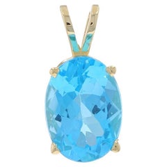 Yellow Gold Swiss Blue Topaz Solitaire Pendant - 14k Oval 8.80ct