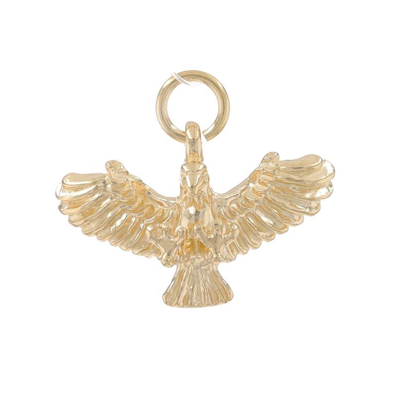 Metal Content: 14k Yellow Gold

Theme: Swooping Eagle, Majestic Bird of Prey
Features: Textured Detailing

Measurements

Tall (from stationary bail): 1/2