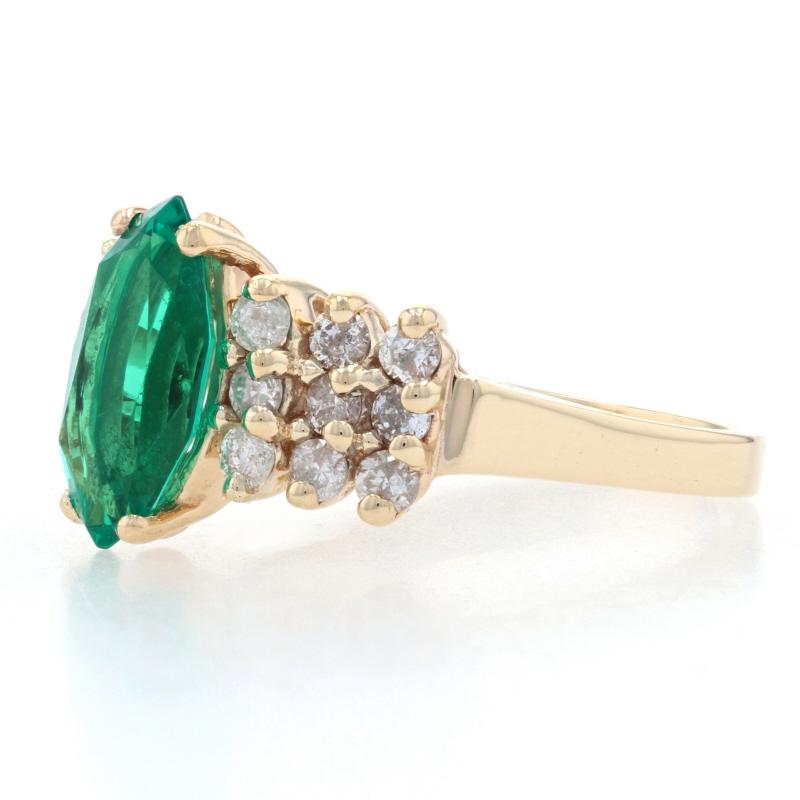 For Sale:  Yellow Gold Synthetic Emerald & Diamond Ring, 14k Marquise Cut 2.44ctw 3