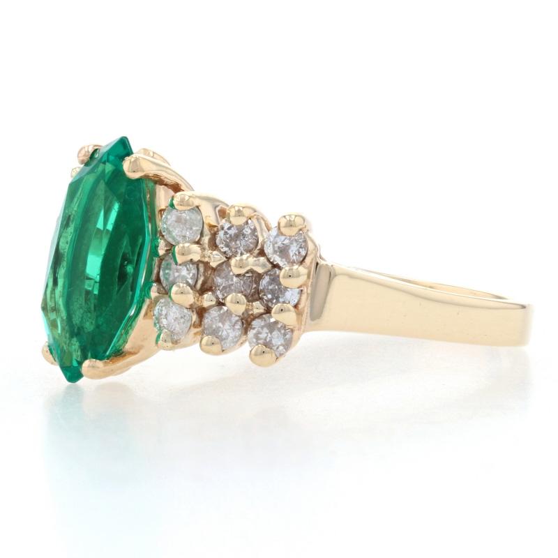 Women's Yellow Gold Synthetic Emerald & Diamond Ring - 14k Marquise Cut 2.44ctw For Sale