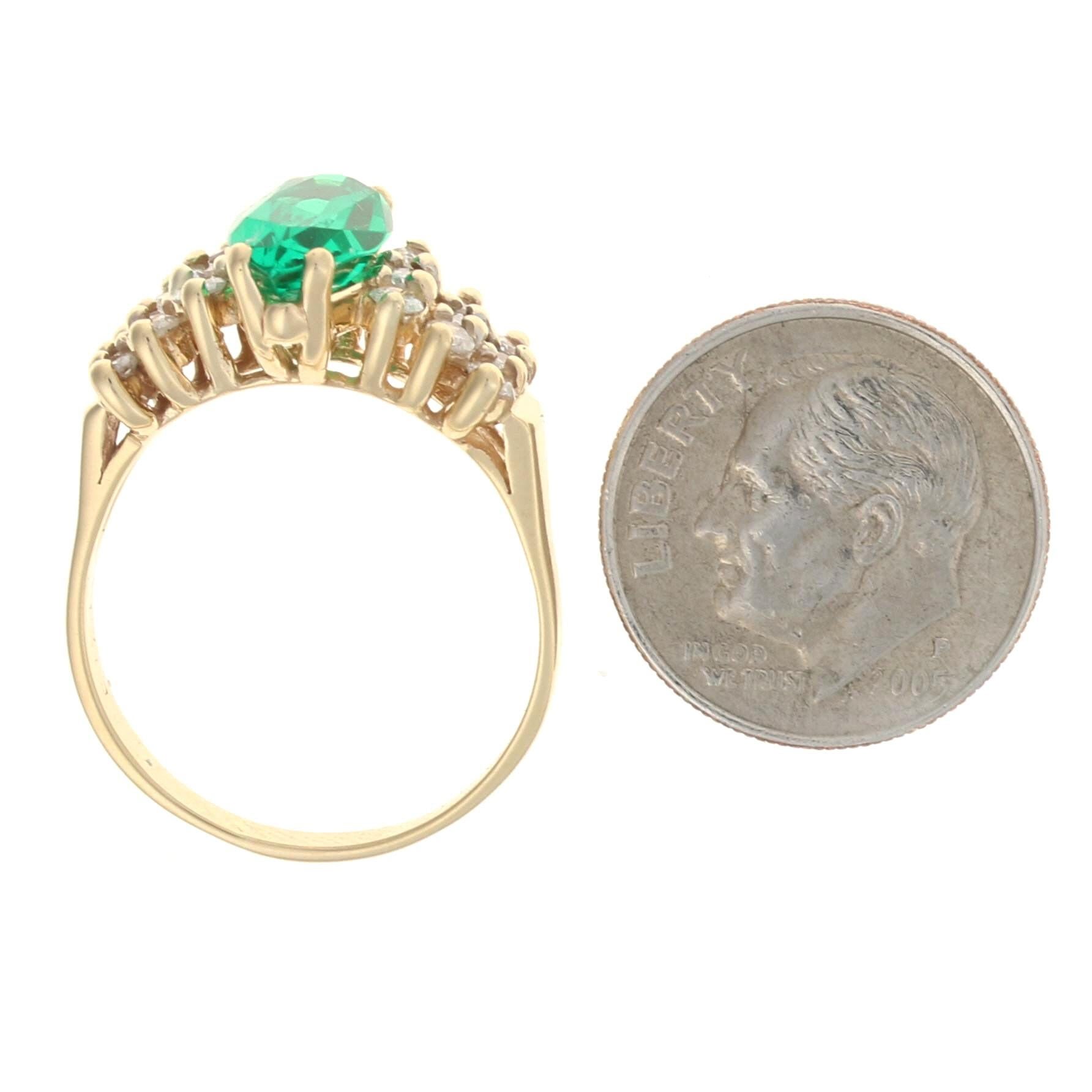 For Sale:  Yellow Gold Synthetic Emerald & Diamond Ring, 14k Marquise Cut 2.44ctw 5
