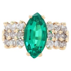 Yellow Gold Synthetic Emerald & Diamond Ring - 14k Marquise Cut 2.44ctw