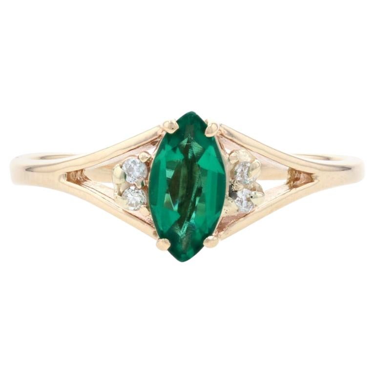 Marquise Emerald Diamond Gold Ring For Sale at 1stDibs