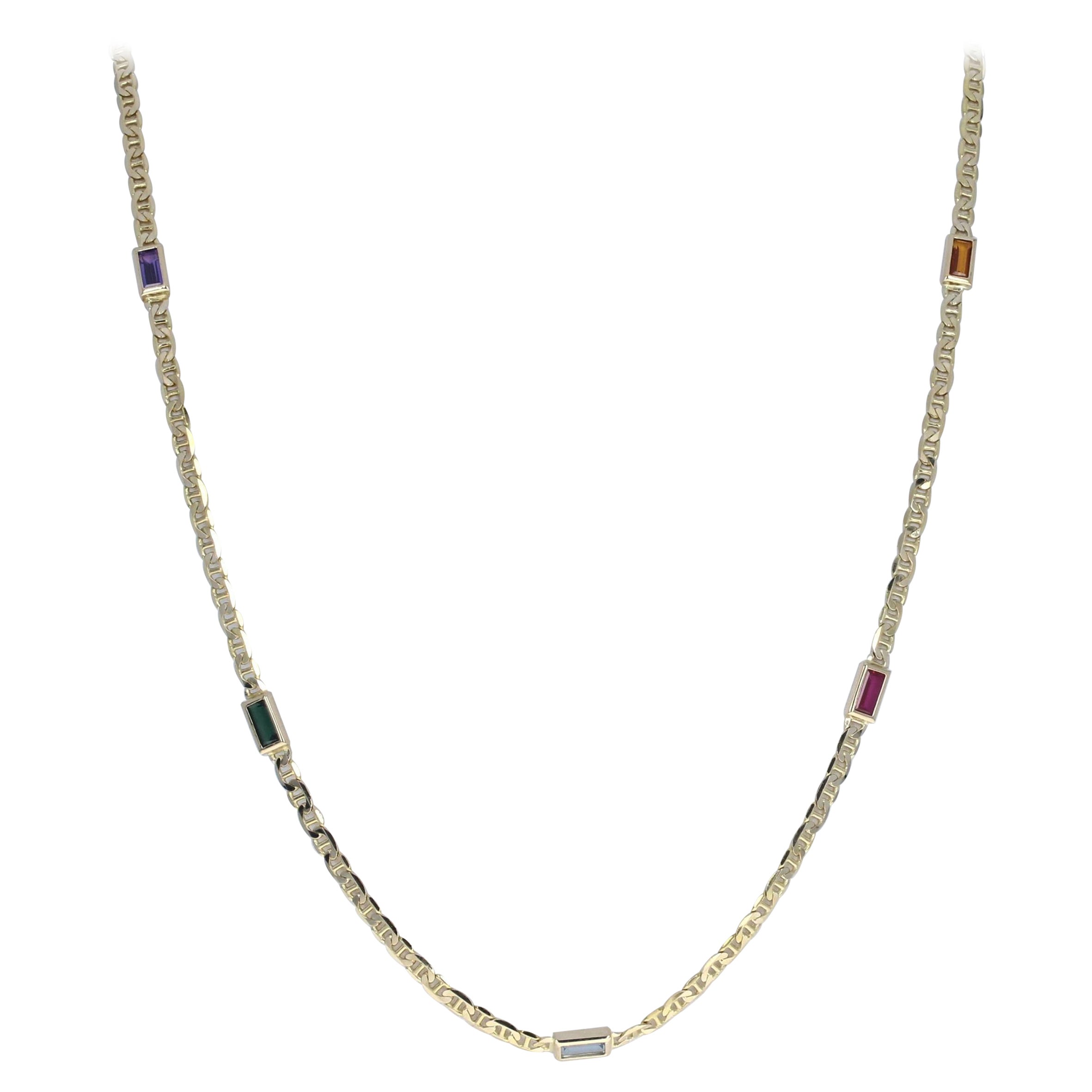 Collana con catena ad ancora in oro giallo con gemme sintetiche, 14k Baguette 6.75ctw