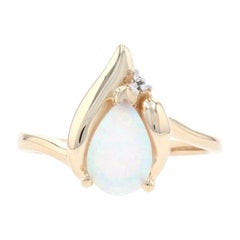 Yellow Gold Synthetic Opal & Diamond Bypass Ring, 10k Pear Cut .70ct