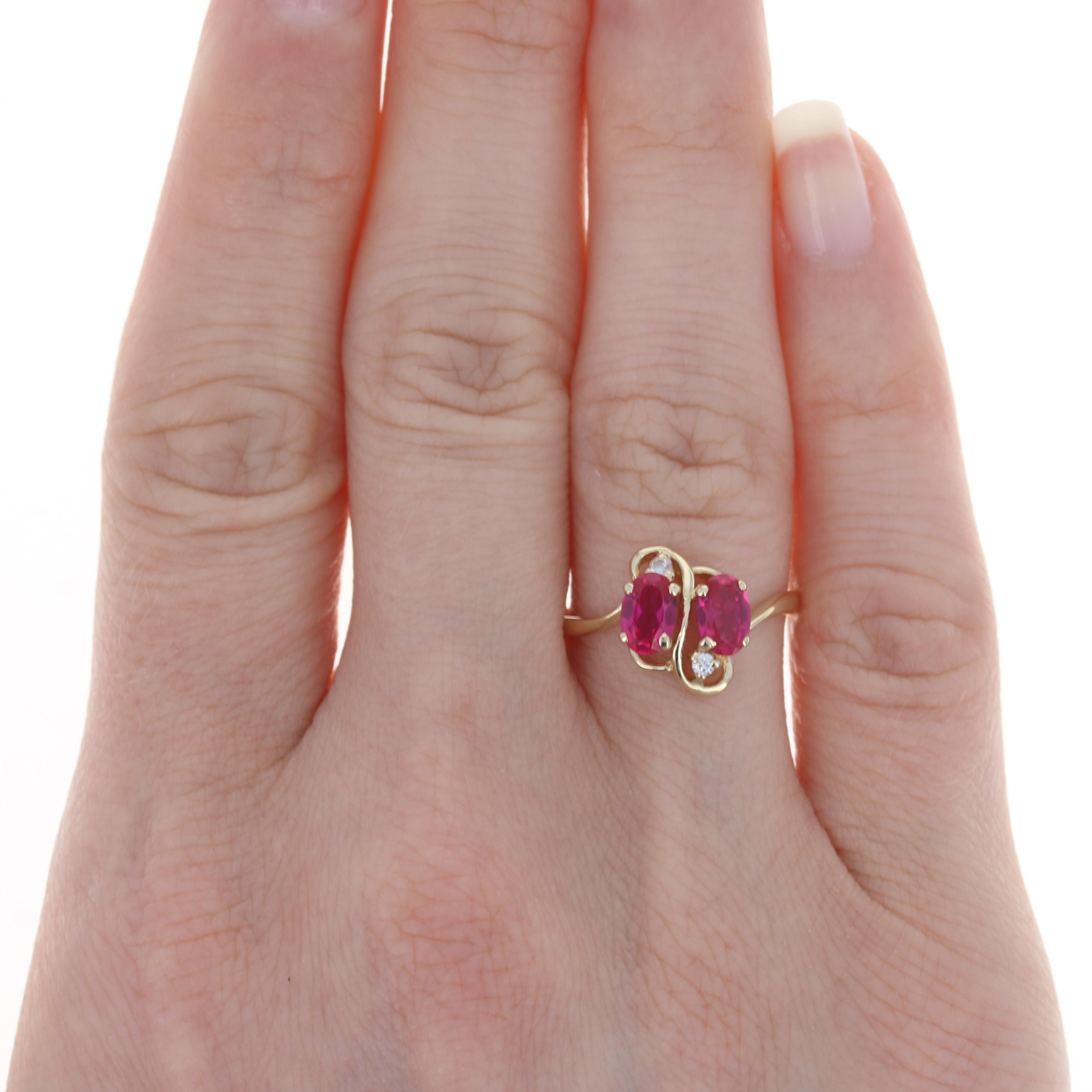 Yellow Gold Synthetic Ruby & Synthetic Sapphire Bypass Ring, 14k Oval 1.28ctw 2