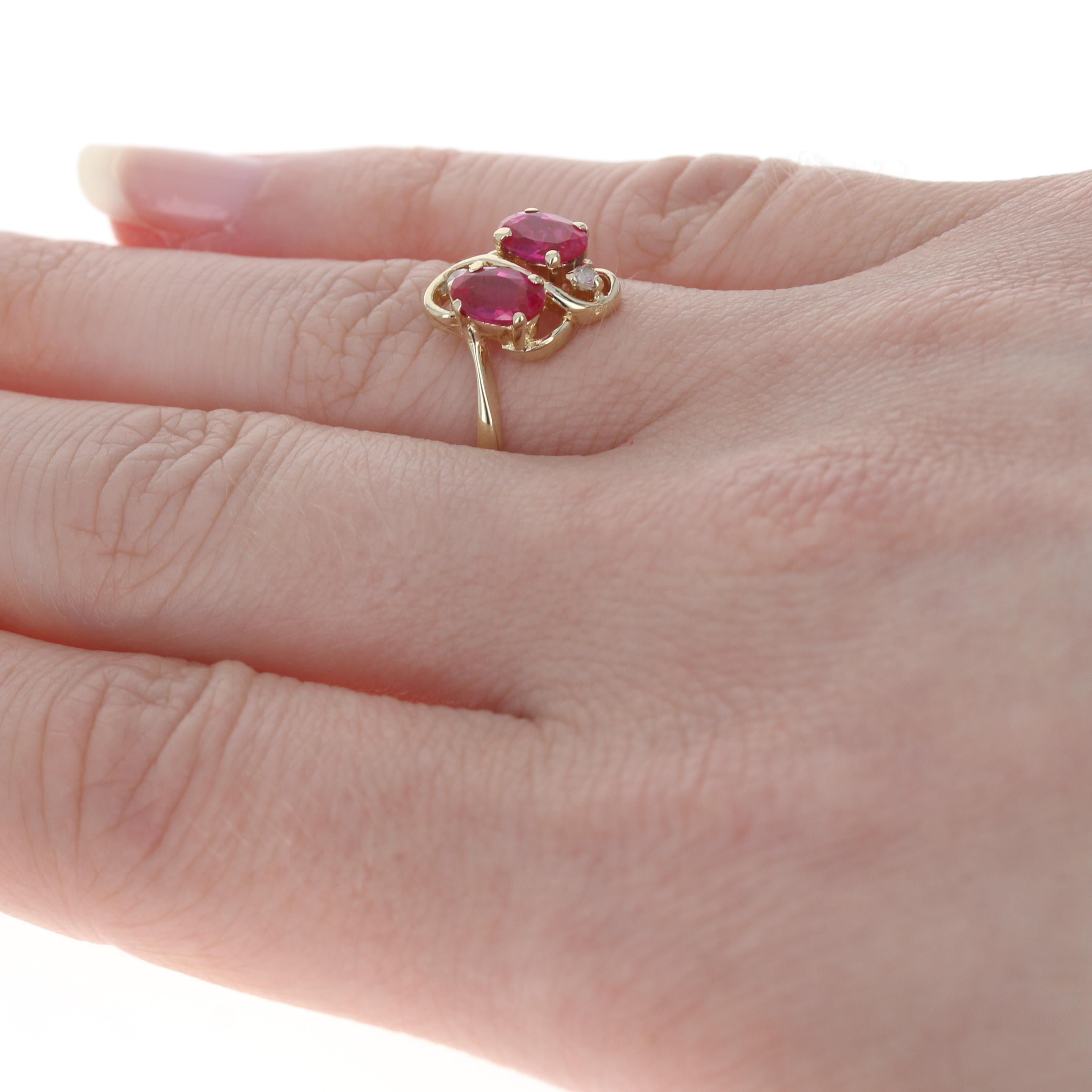Yellow Gold Synthetic Ruby & Synthetic Sapphire Bypass Ring, 14k Oval 1.28ctw 4