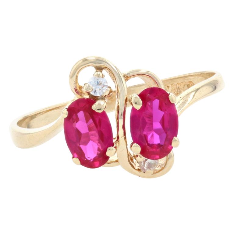 Yellow Gold Synthetic Ruby & Synthetic Sapphire Bypass Ring, 14k Oval 1.28ctw