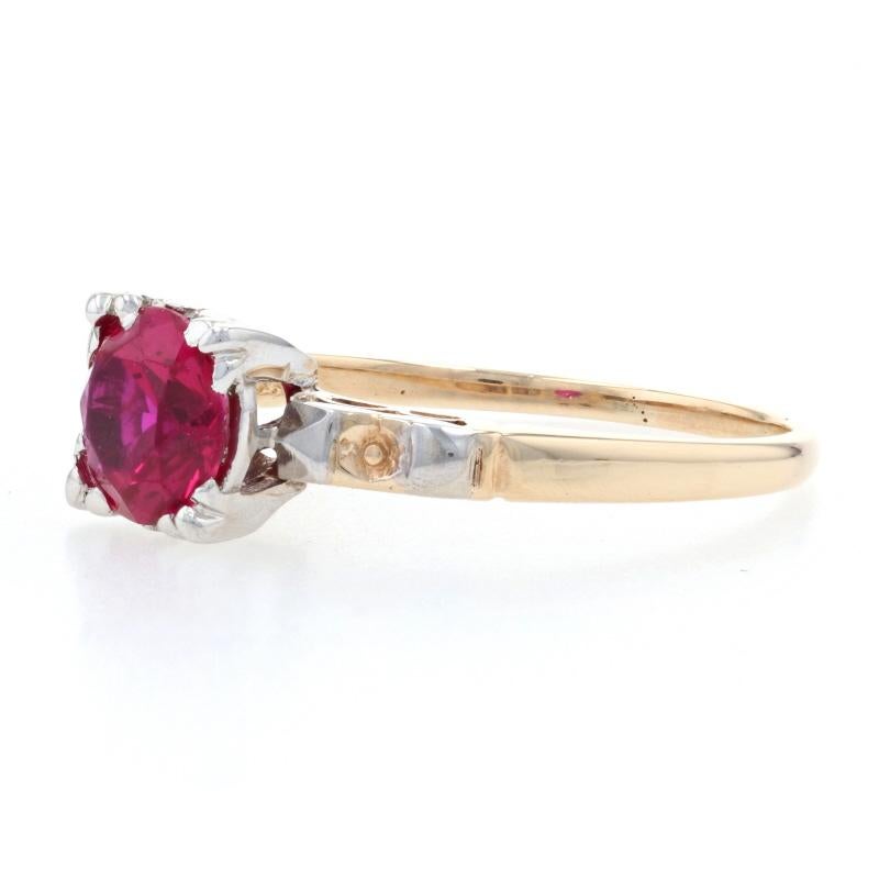 Round Cut Yellow Gold Synthetic Ruby Vintage Solitaire Engagement Ring, 14k Round 1.50ct
