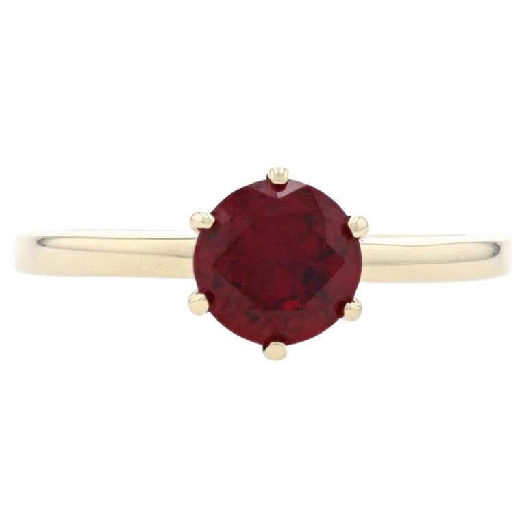 Yellow Gold Synthetic Ruby Vintage Solitaire Ring, 10k Round 1.60ct Engagement