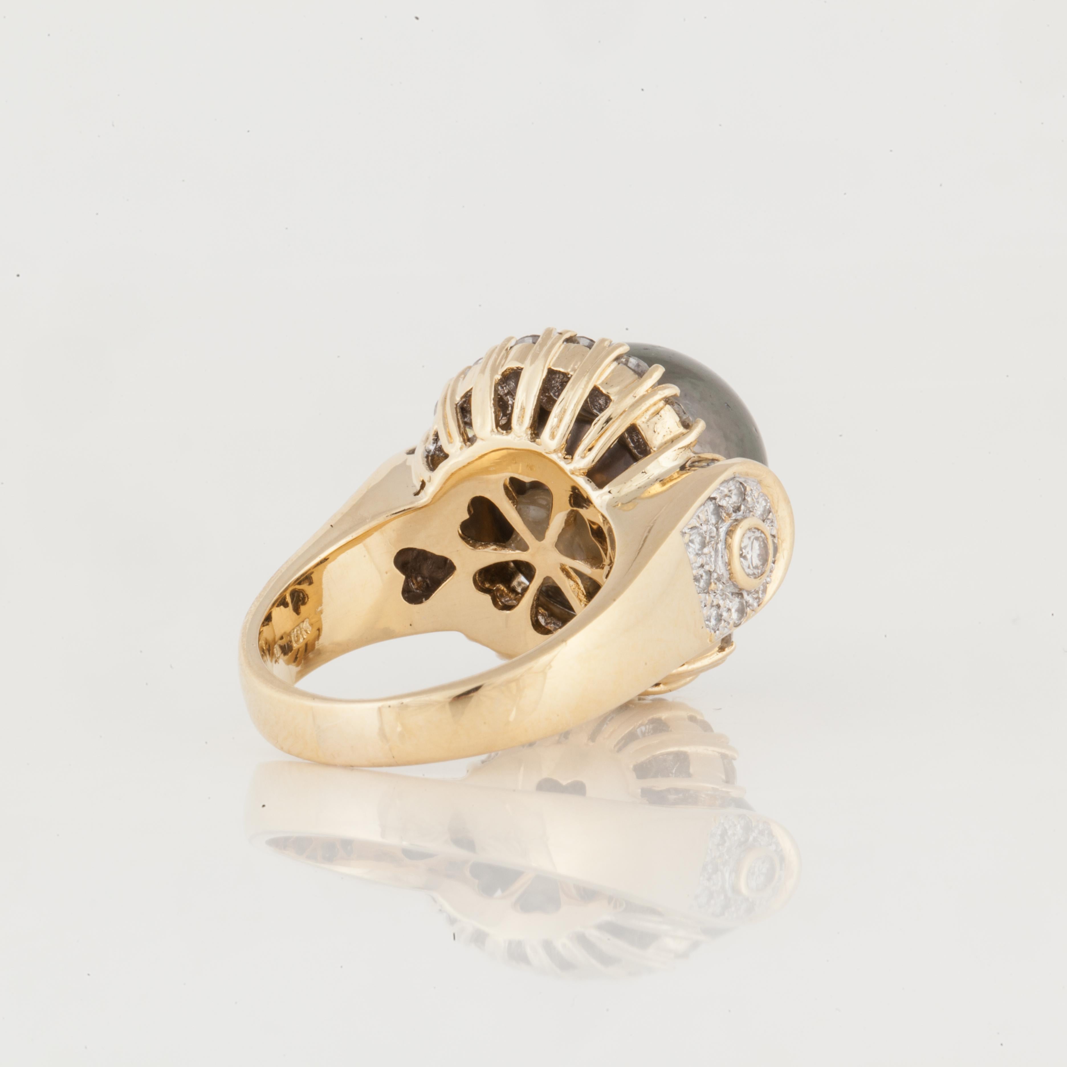 Mixed Cut 18K Gold Tahitian Pearl and Diamond Ring