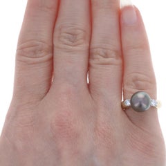 Yellow Gold Tahitian Pearl & Diamond Ring 14k .24ctw