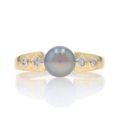 Yellow Gold Tahitian Pearl Diamond Ring - 14k