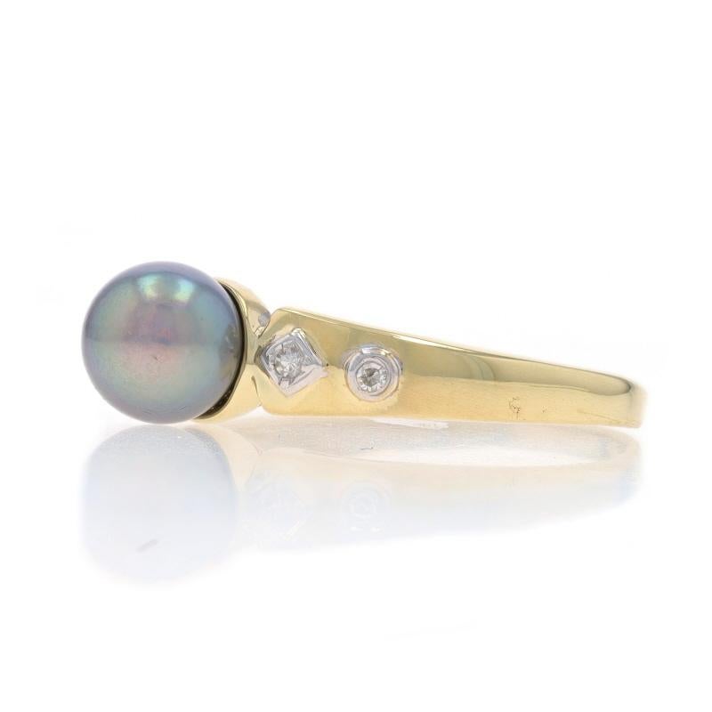 Anello con diamante e perla di Tahiti in oro giallo - 14k In condizioni ottime in vendita a Greensboro, NC