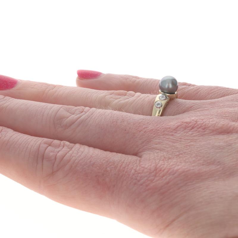 Donna Anello con diamante e perla di Tahiti in oro giallo - 14k in vendita