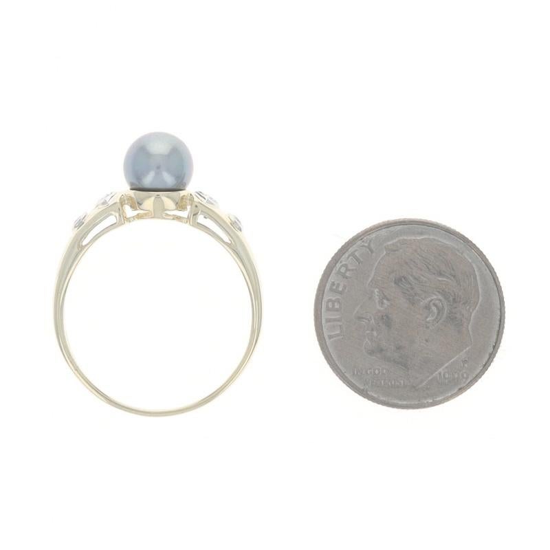 Anello con diamante e perla di Tahiti in oro giallo - 14k in vendita 1