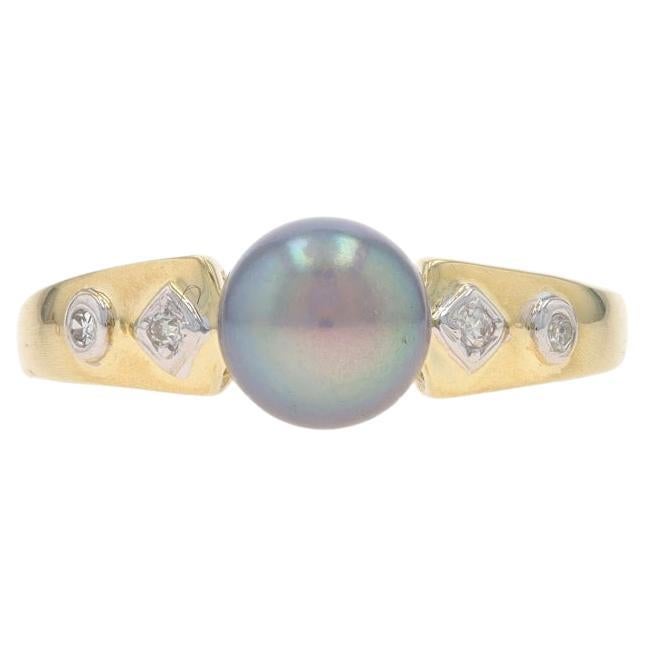 Bague en or jaune avec perle de Tahiti et diamant - 14k