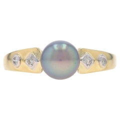Bague en or jaune avec perle de Tahiti et diamant - 14k