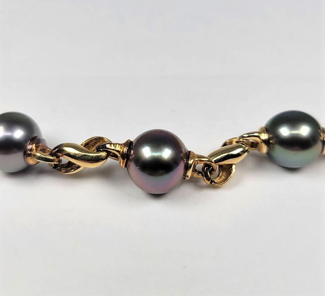 Yellow Gold Tahitian Pearl Necklace For Sale 1