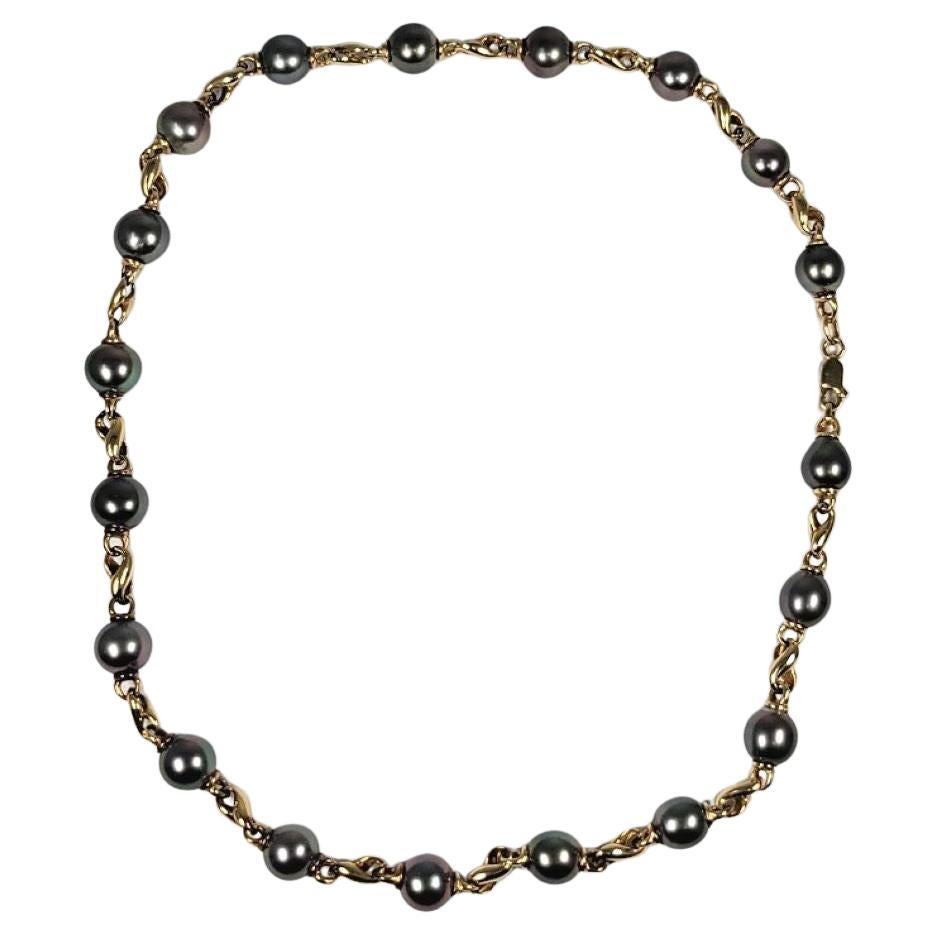 Yellow Gold Tahitian Pearl Necklace For Sale
