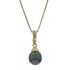 Yellow Gold Tahitian Pearl Solitaire Enhancer Pendant Necklace - 10k