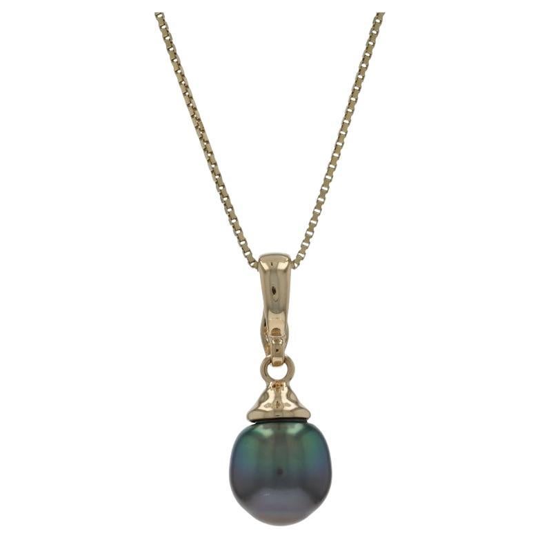 Yellow Gold Tahitian Pearl Solitaire Enhancer Pendant Necklace - 10k