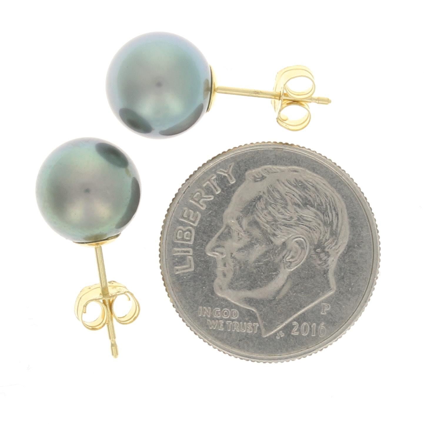 Women's Yellow Gold Tahitian Pearl Stud Earrings, 18k Pierced