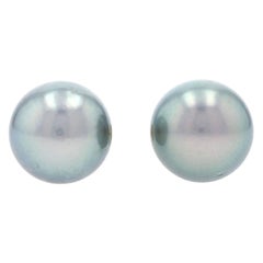 Yellow Gold Tahitian Pearl Stud Earrings, 18k Pierced
