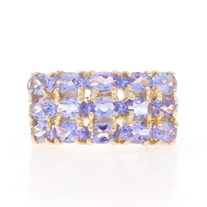 Size: 8
Sizing Fee: Up 2 sizes for $35 or Down 1 size for $35

Metal Content: 10k Yellow Gold

Stone Information

Natural Tanzanites
Treatment: Routinely Enhanced
Carat(s): 3.00ctw
Cut: Oval
Color: Purple

Total Carats: 3.00ctw

Style: Cluster