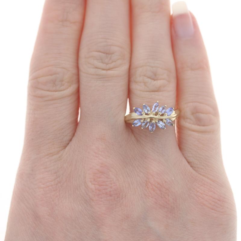 Marquise Cut Yellow Gold Tanzanite Curved Cluster Band - 10k Marquise .70ctw Ring For Sale