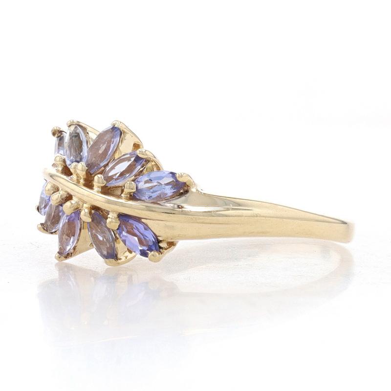 Yellow Gold Tanzanite Curved Cluster Band - 10k Marquise .70ctw Ring In Excellent Condition For Sale In Greensboro, NC