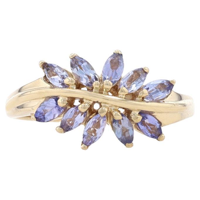 Yellow Gold Tanzanite Curved Cluster Band - 10k Marquise .70ctw Ring For Sale