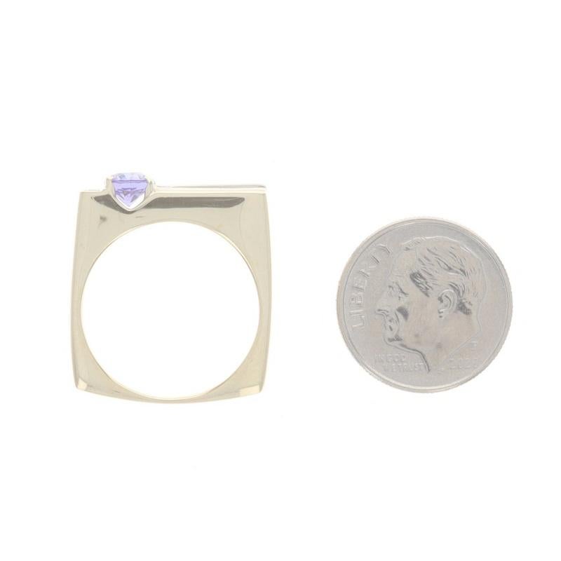 Women's Yellow Gold Tanzanite & Diamond Band - 14k Oval .93ctw Squared Shank Ring For Sale