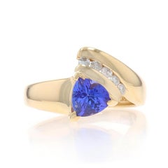 Yellow Gold Tanzanite Diamond Bypass Ring 14k Trillion 1.41ctw