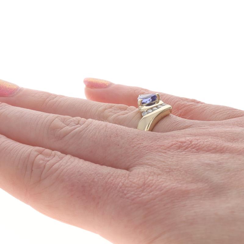 Gelbgold Tansanit Diamant Bypass Ring 14k Trillion 1,41ctw Damen im Angebot