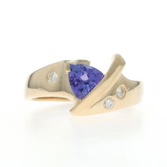 Yellow Gold Tanzanite Diamond Bypass Ring - 14k Trillion .78ctw