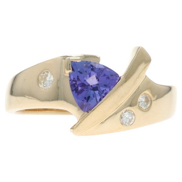 Gelbgold Tansanit Diamant Bypass Ring - 14k Trillion .78ctw im Angebot