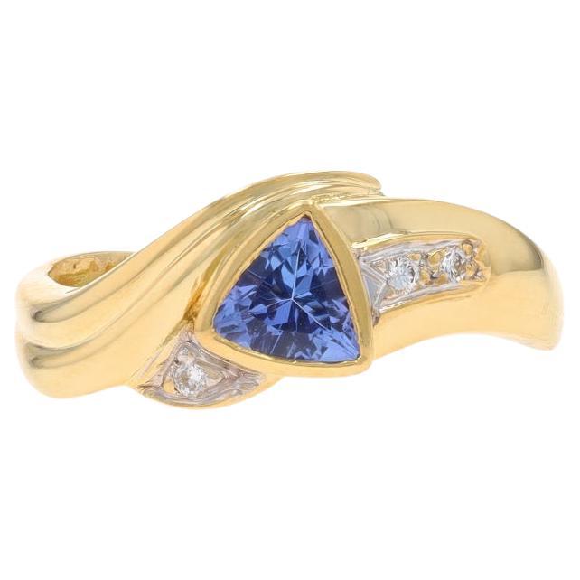 Bague en or jaune Tanzanite Diamant Bypass - 18k Trillion .48ctw