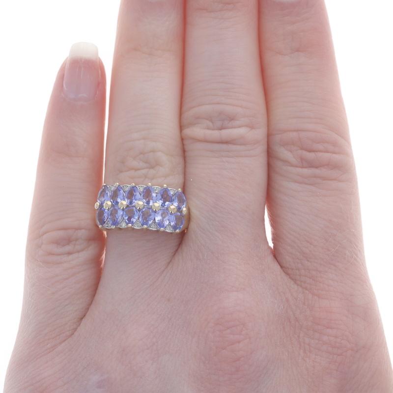 Pear Cut Yellow Gold Tanzanite Diamond Cluster Cocktail Ring - 14k Pear 1.85ctw For Sale