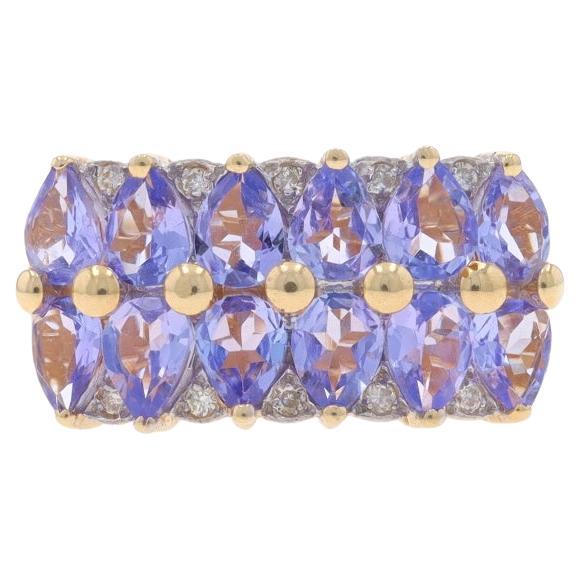 Yellow Gold Tanzanite Diamond Cluster Cocktail Ring - 14k Pear 1.85ctw For Sale