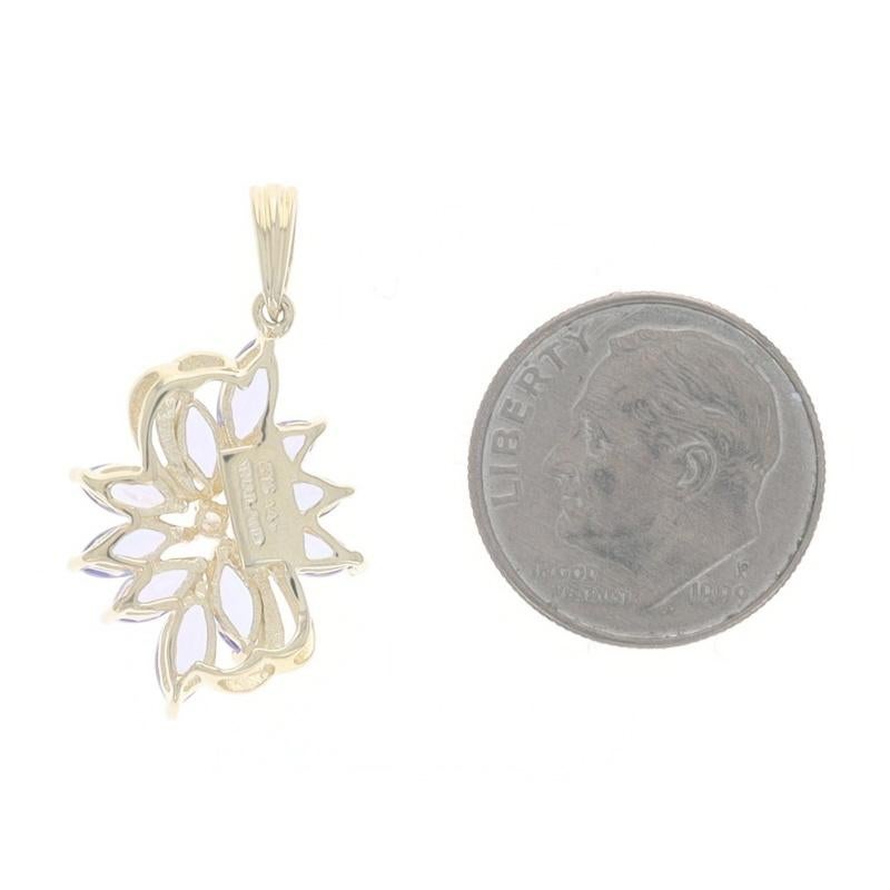 Gelbgold Tansanit Diamant Floral Anhänger 14k Marquise 1.42ctw im Zustand „Hervorragend“ im Angebot in Greensboro, NC